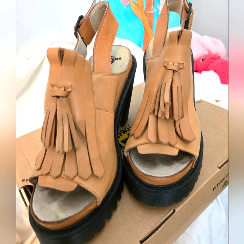 Dr. Martens Tan Leather Platform Sandals
